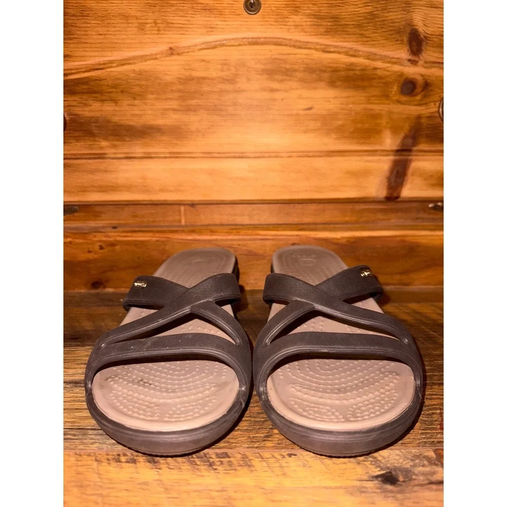 Crocs Women Meleen Cross-Band Wedge Sandals Espresso Brown Size 7 11853
